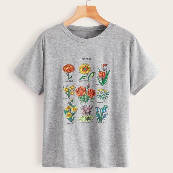 

Letter & Plants Print Tee, Grey
