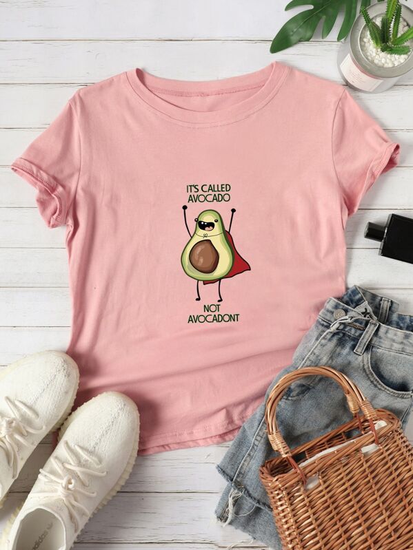 

Letter And Avocado Graphic Tee, Pink