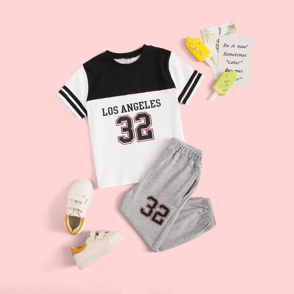 

Toddler Boys Contrast Panel Letter Print Tee With Sweatpants