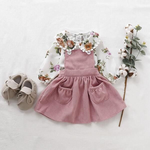 

Toddler Girls Large Floral Peter Pan Blouse With Pinafore Dress, Multicolor