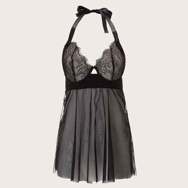 

Eyelash Lace Sheer Halter Dress