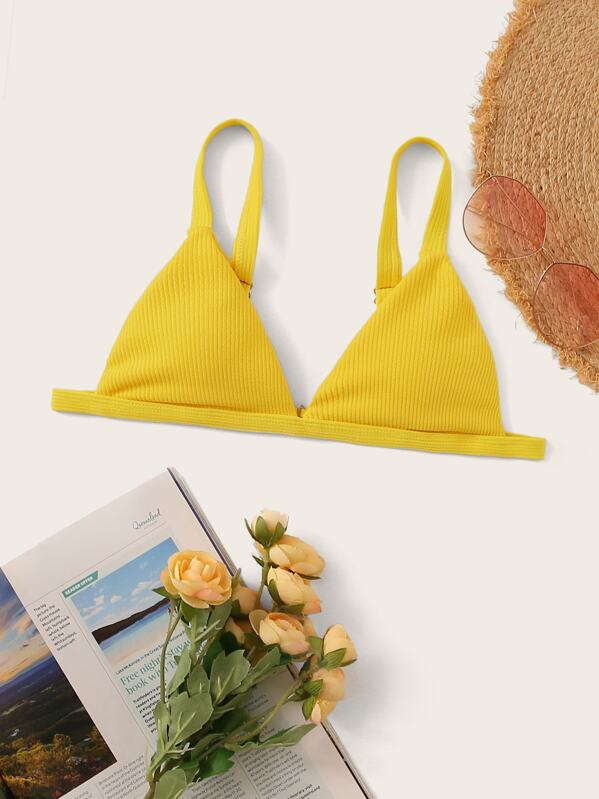 

Textured Triangle Bikini Top, Yellow