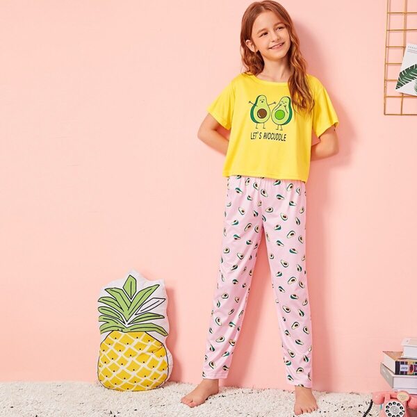 

Girls Avocado & Letter Print PJ Set, Multicolor
