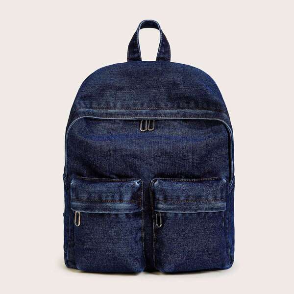 

Solid Denim Backpack, Blue