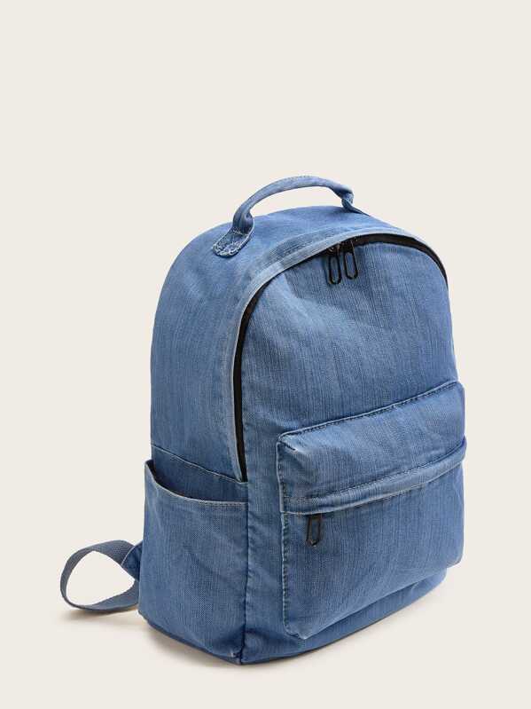

Double Side Pocket Denim Backpack, Blue