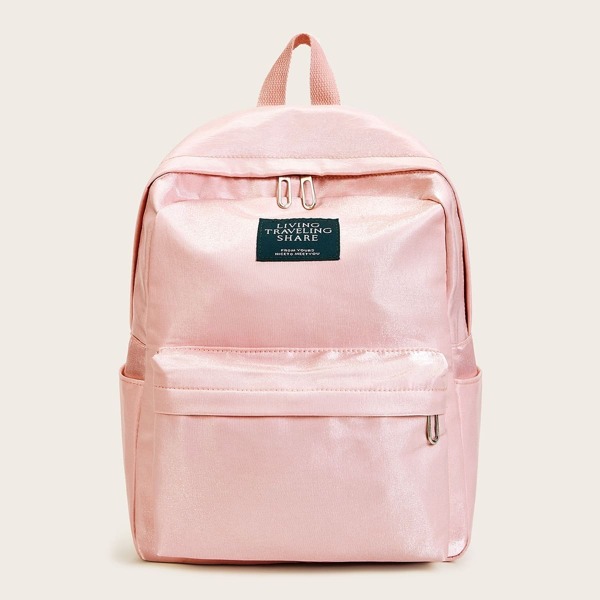 

Slogan Patch Decor Nylon Backpack, Pink