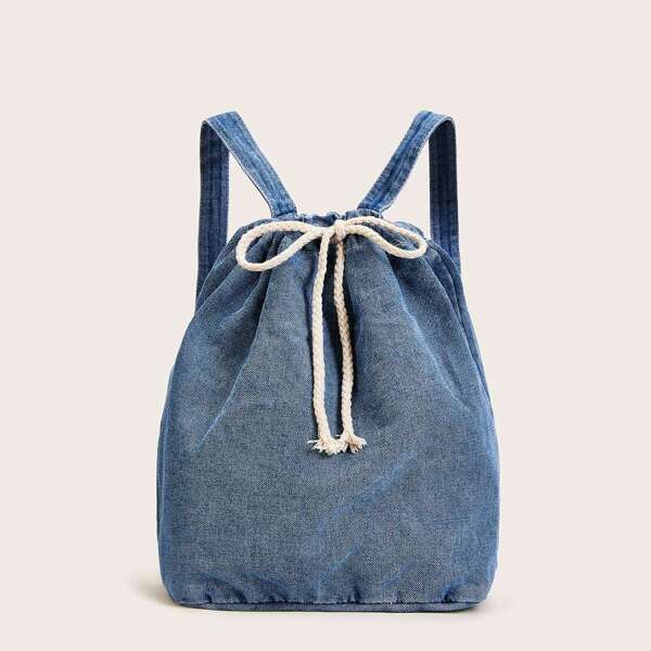 

Denim Backpack With Drawstring, Blue