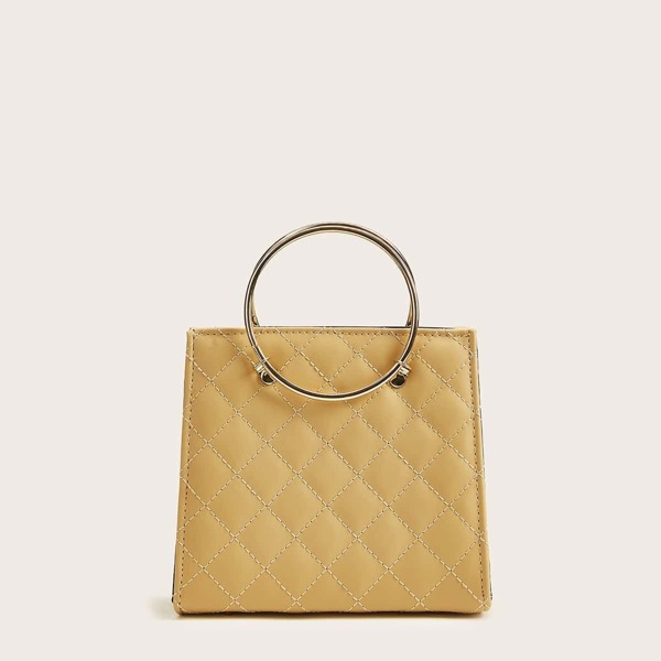 

Ring Handle Quilted Satchel Bag