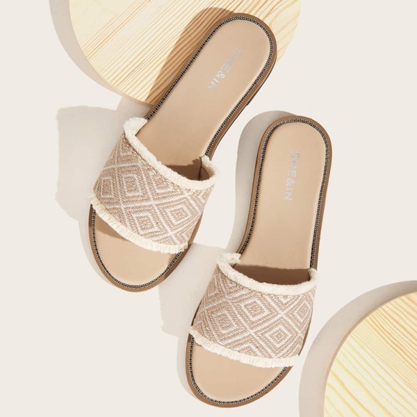 

Fringe Trim Open Toe Sliders