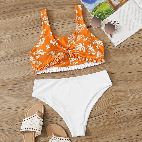 

Random Floral Ruffle Hem Bikini Set, Multicolor
