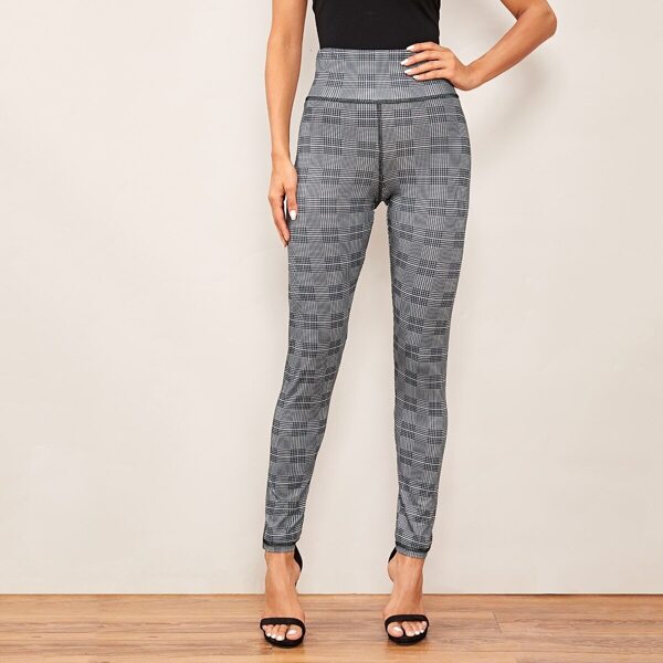 

Wide Waistband Plaid Leggings, Grey
