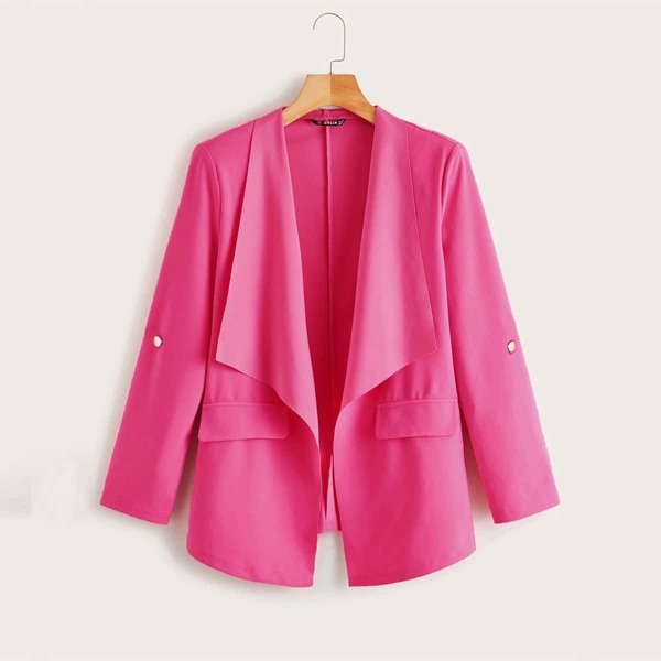 

Waterfall Collar Roll Up Sleeve Coat, Pink