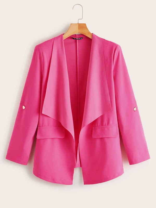 

Waterfall Collar Roll Up Sleeve Coat, Pink, Rona Mahal