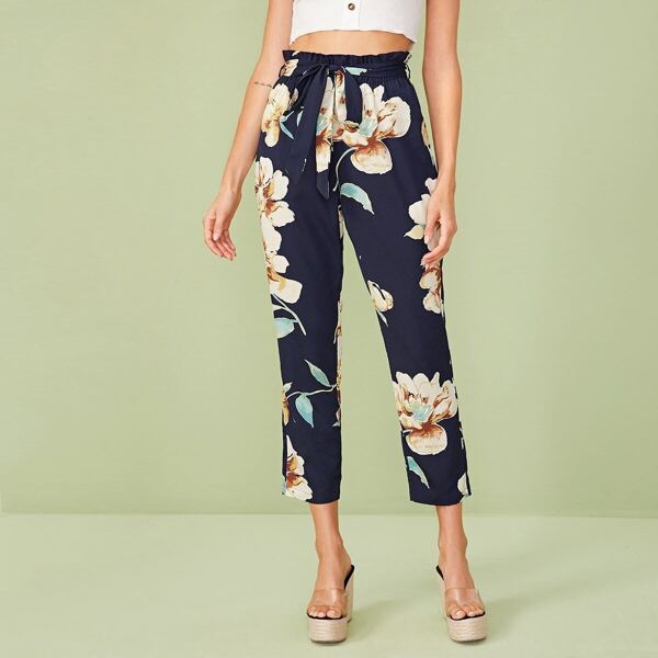 

Paperbag Waist Floral Print Pants