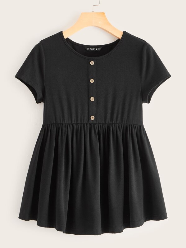 

Button Front Smock Tee, Black, Na na