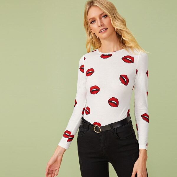 

Allover Lip Print Top