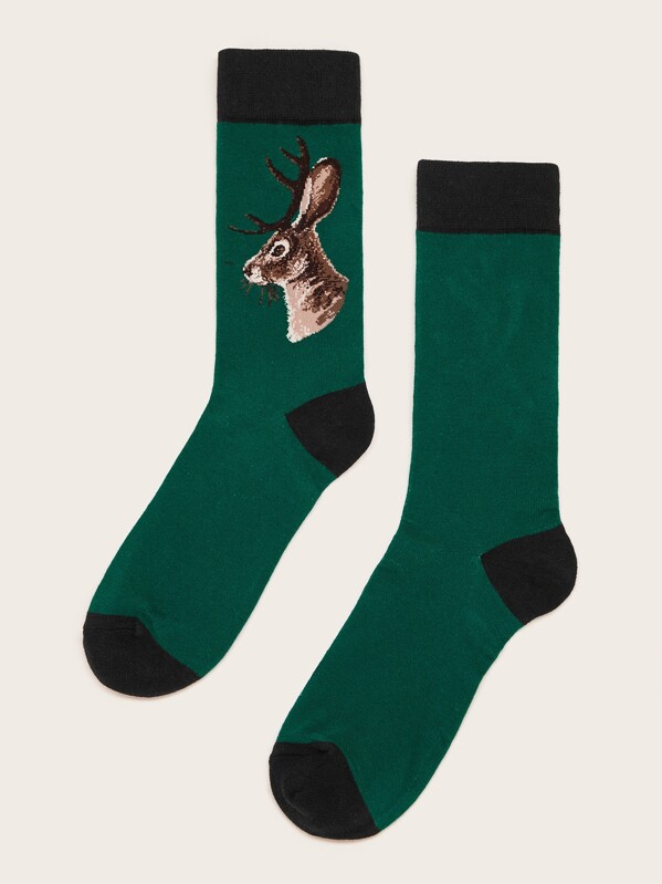 

Men Deer Pattern Socks 1pair, Multicolor