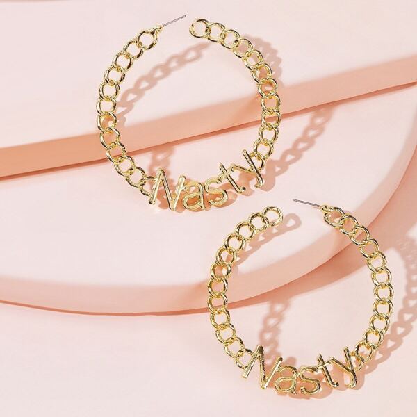

Letter Decor Chain Hoop Earrings 1pair