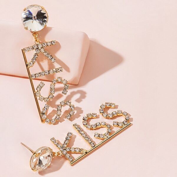 

Rhinestone Engraved Letter Drop Earrings 1pair