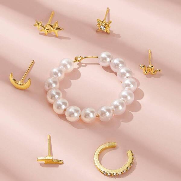 

Star & Moon Design Earring Set 7pcs