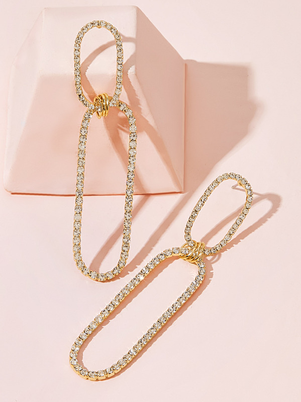 

Rhinestone Engraved U Link Drop Earrings 1pair, Gold