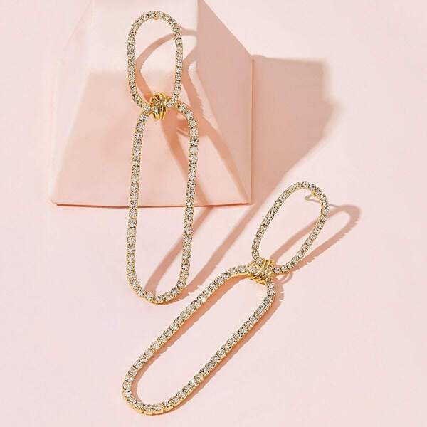 

Rhinestone Engraved U Link Drop Earrings 1pair, Gold