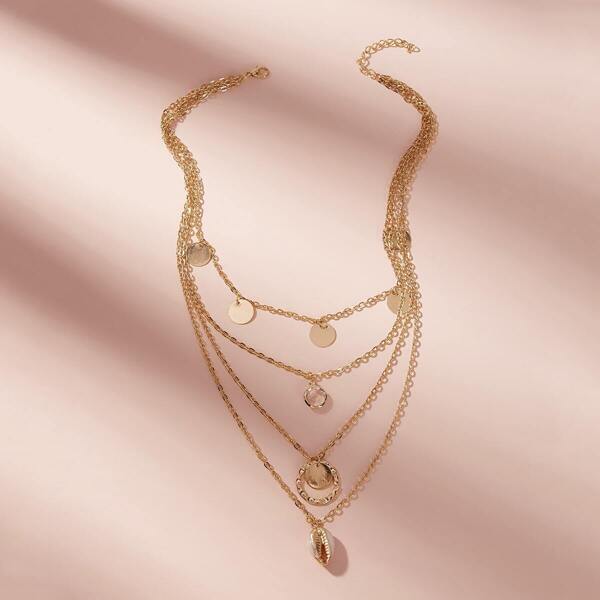

Shell & Ring Charm Layered Necklace 1pc, Gold