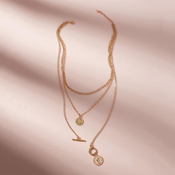 

Coin & Bar Charm Layered Necklace 1pc, Gold