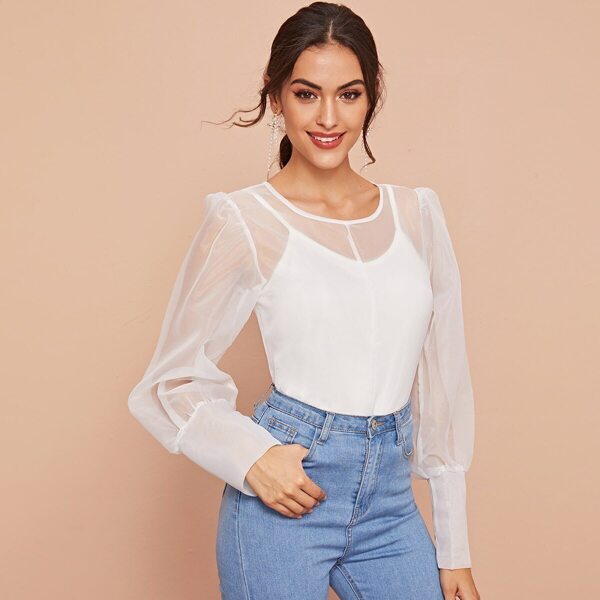 

Tie Back Puff Sleeve Sheer Blouse