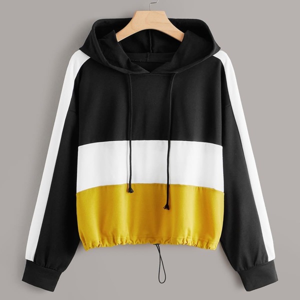 

Plus Drawstring Hem Cut And Sew Hoodie, Multicolor