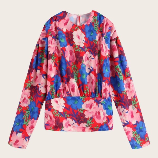 

Floral Print Keyhole Back Blouse