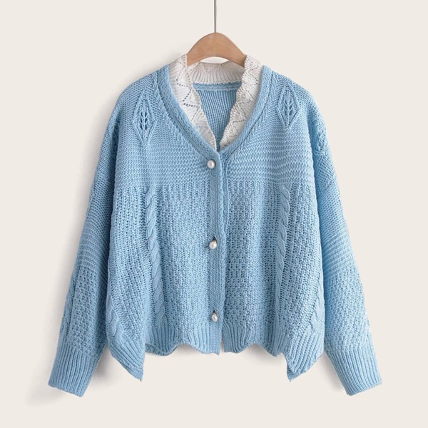 

Asymmetrical Hem Pearl Button Through Cardigan