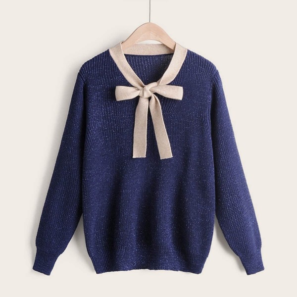 

Contrast Tie Neck Sweater