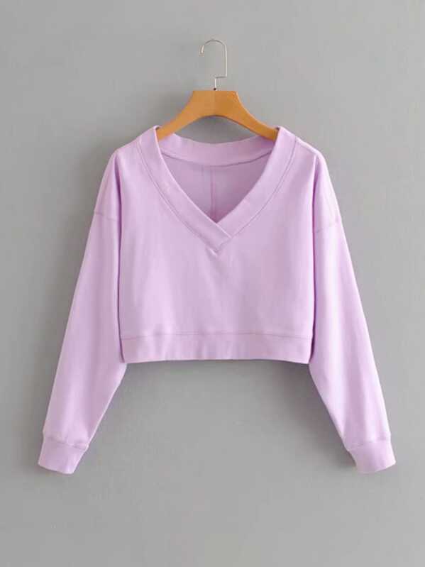 

V-Neck Drop Shoulder Sweatshirt, Purple
