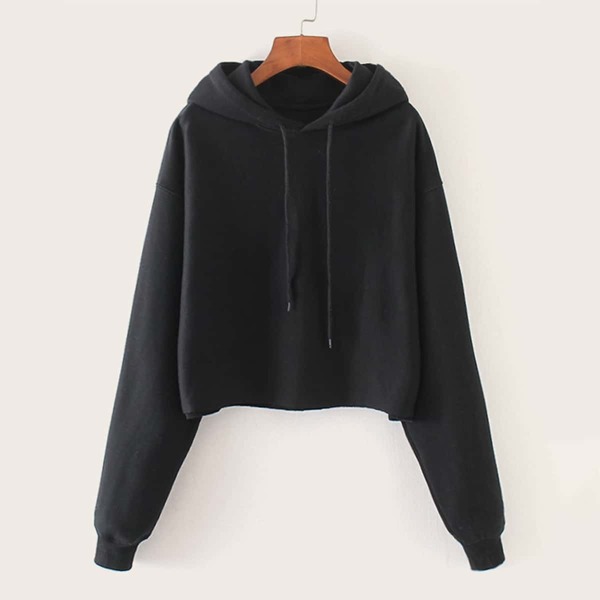 

Solid Drawstring Hooded Sweatshirt, Black