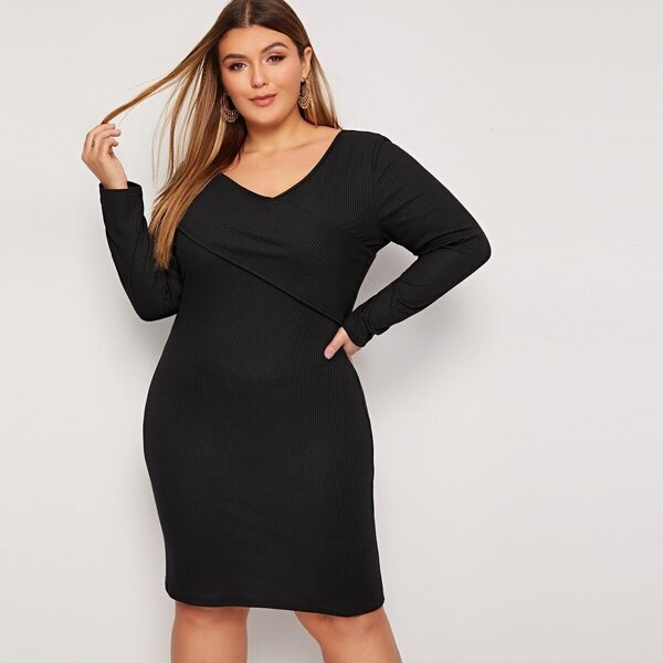 

Plus Solid Wrap Rib-knit Pencil Dress