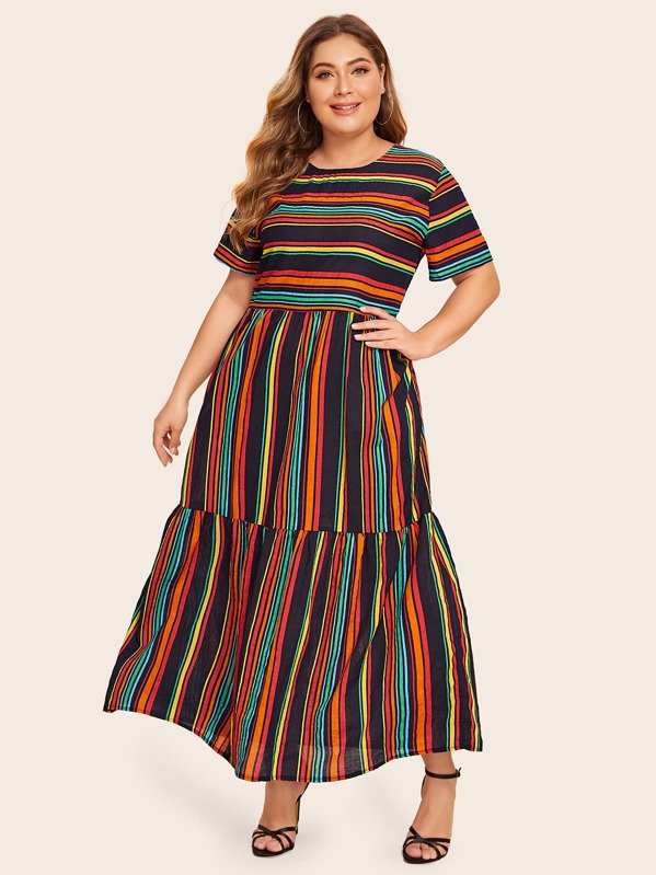 

Plus Rainbow Striped Maxi Dress, Multicolor, Carol