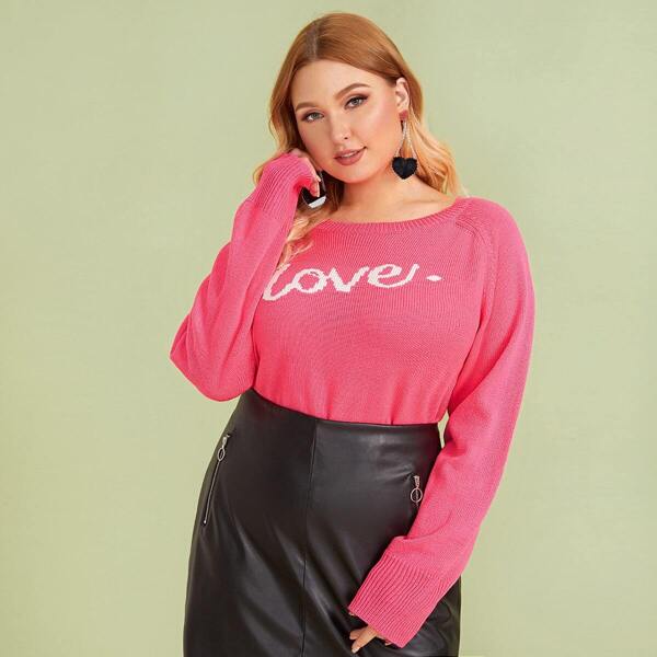 

Plus Letter Print Raglan Sleeve Sweater