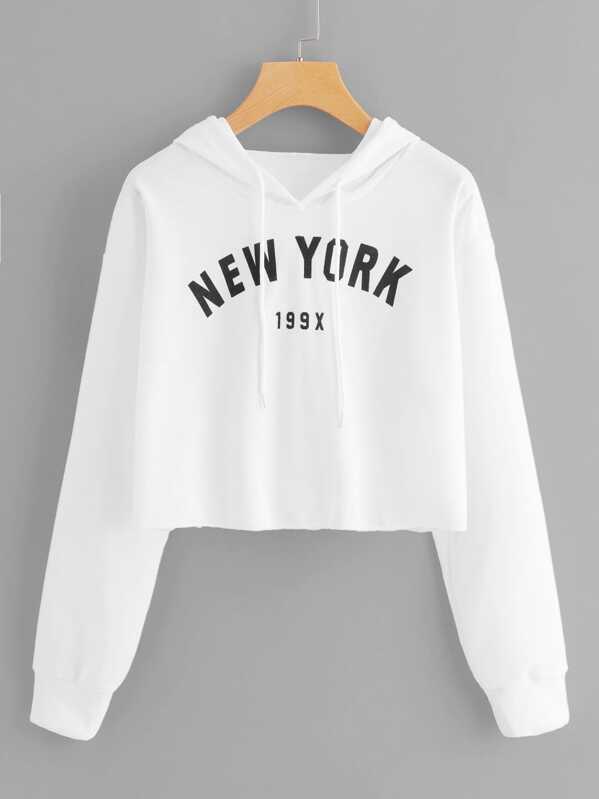 

Plus Letter & Number Graphic Drawstring Hoodie, White