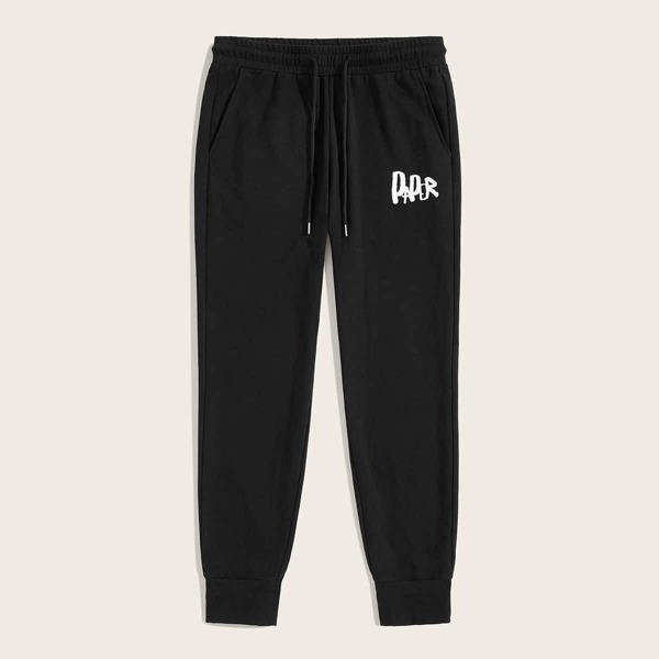 

Men Letter Print Drawstring Waist Sweatpants, Black