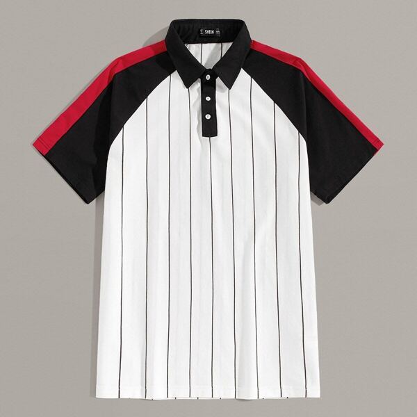 

Men Striped Color-block Raglan Sleeve Polo Shirt, White