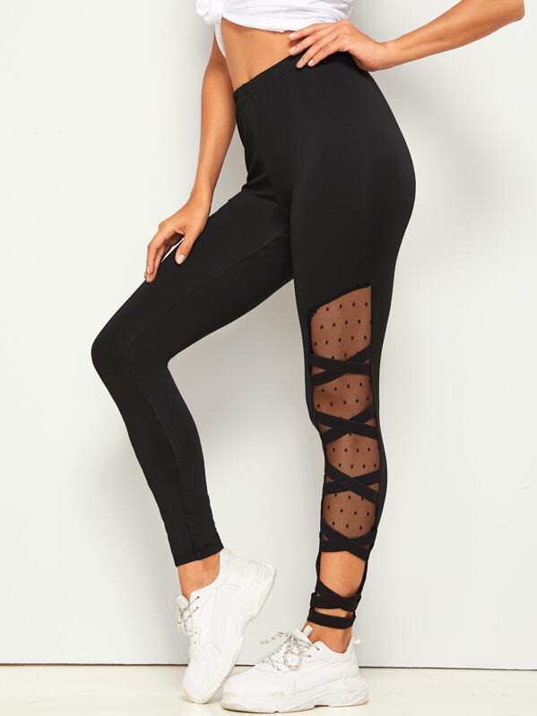

Dobby Mesh Insert Cut-out Leggings, Black, Mary P.