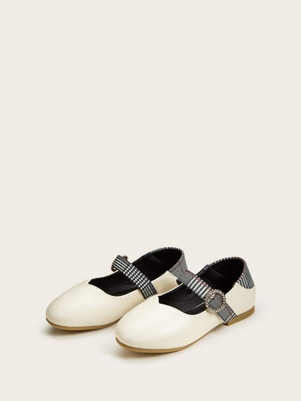 

Toddler Girls Rhinestone Decor Buckle Strap Flats, White