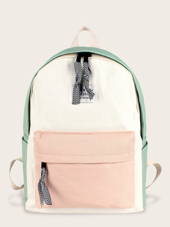 

Color Block Pocket Front Backpack, Multicolor