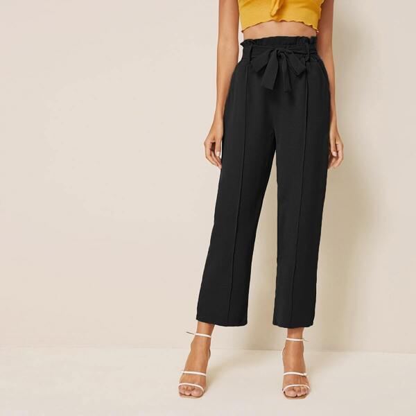 

Paperbag Waist Belted Tailored Pants, Black