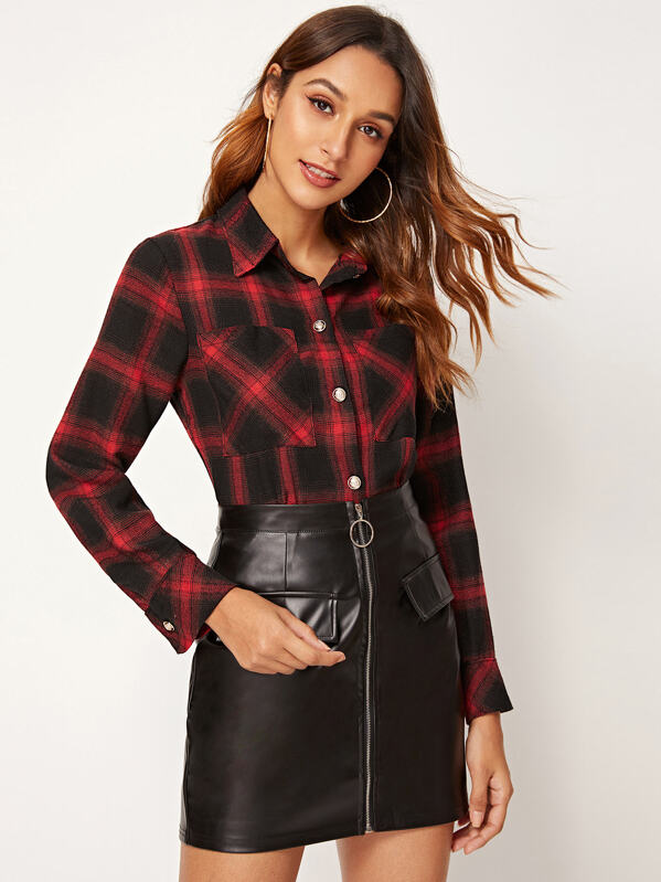

Pocket Front Tartan Plaid Blouse, Multicolor, Gabi B