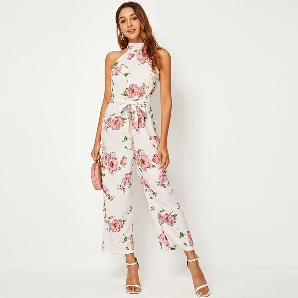 

Self Tie Floral Print Halter Jumpsuit