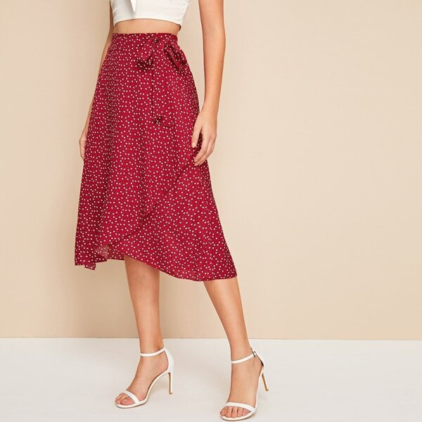 

Confetti Heart Print Tie Side Tulip Skirt