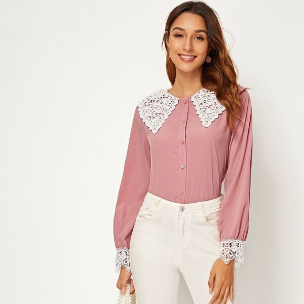 

Lace Panel Peter Pan Collar Blouse