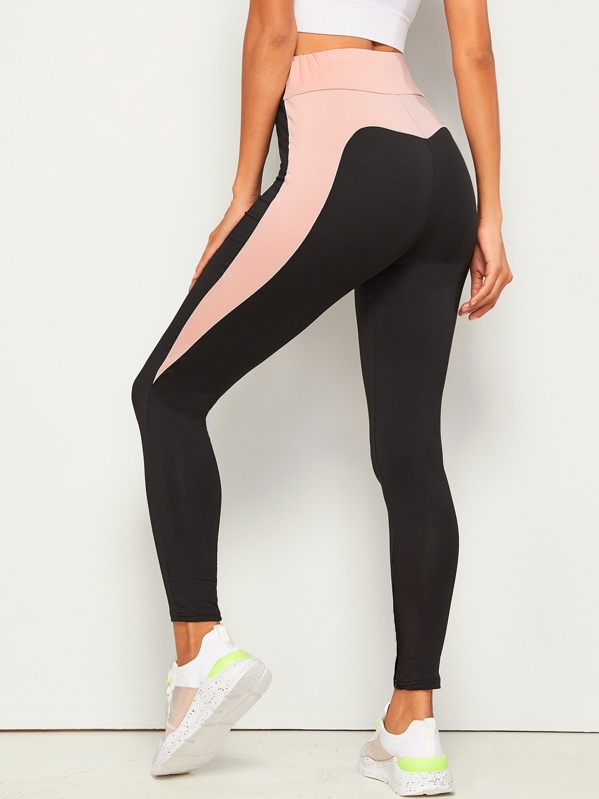 

Contrast Panel High Waist Skinny Leggings, Black, Mary P.